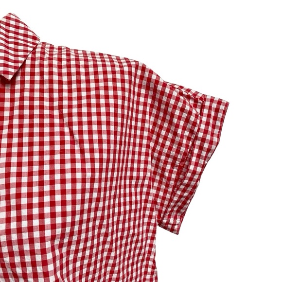 Weekday Stella Gingham Blouse XS Red White Check Cropped Boxy Cotton Shirt - Picture 3 of 14